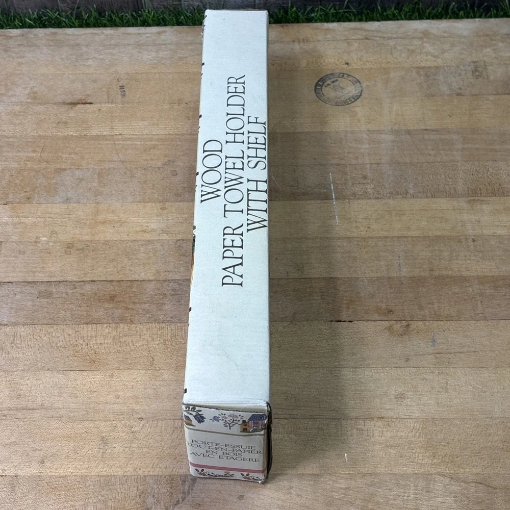 Vintage Action Industries Wood Paper Towel Holder NOS Original Box 1987
